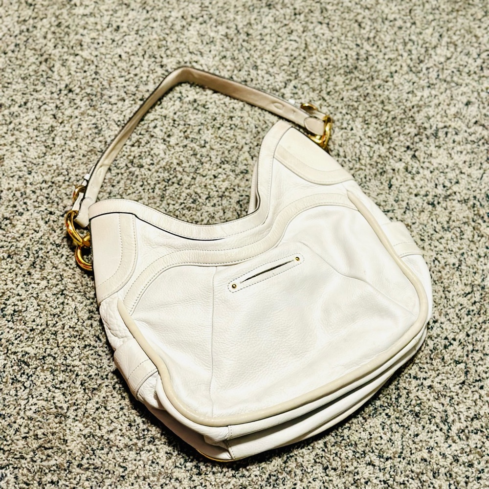 b. makowsky Hobo Leather Shoulder Bag White & Gold Hardware Adjustable - EUC - Picture 4 of 15